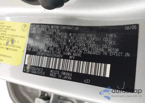 2005 Toyota Highlander Limited V6/V6 from USA, damaged, VIN JTEGP21A650084809